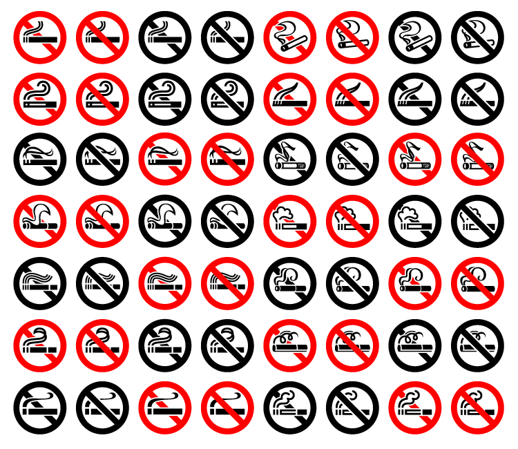 56个禁止吸烟标志矢量图
